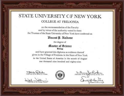 Doctor Vincent Peter Nalbone's Master of Science - Biology degree