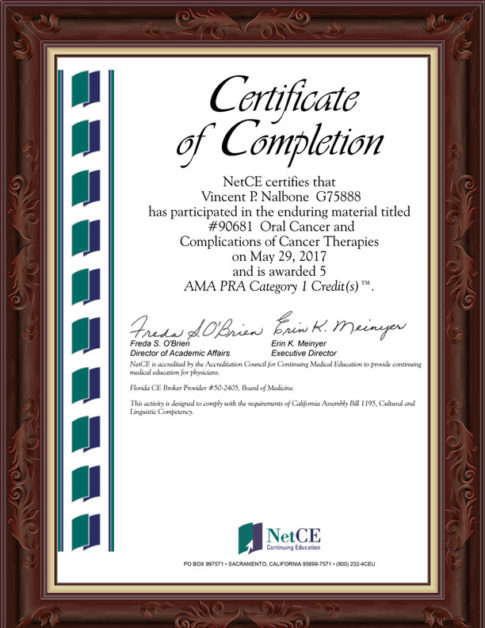 CME Certificate, Oral Cancer, 2017, 5-29